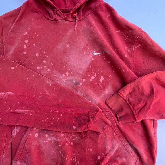 Vintage Y2K Thrashed Faded Red Nike Mini Swoosh Hoodie Sweatshirt M Paint Grunge - Picture 7 of 10